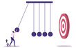Businessman use newtons cradle make impact to hit target, Make impact to success vector concept