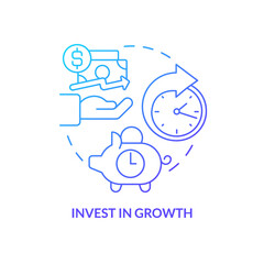 Poster - Invest in growth blue gradient concept icon. Corporate opportunities. Managing small business finances tip abstract idea thin line illustration. Isolated outline drawing. Myriad Pro-Bold font used