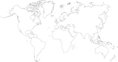vector illustartion of gray colored world map outline on white background	
