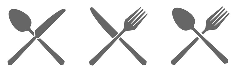 Wall Mural - Set of fork and knife on a plate. Cutlery fork spoon and plate. vector sketch isolated	
