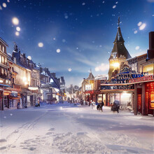 Picturesque Town In The Snow
