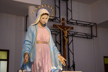 Wall Mural - Statue of the Virgin Mary in the Roman Catholic Church of St Elijah in Tihaljina, Bosnia and Herzegovina. 2021/11/11.