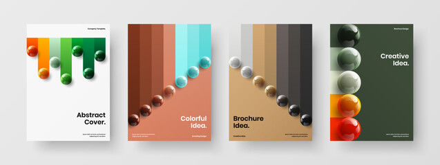 Isolated banner A4 design vector layout set. Creative realistic spheres corporate brochure template bundle.