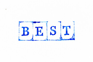 Sticker - Blue color ink rubber stamp in word best on white paper background