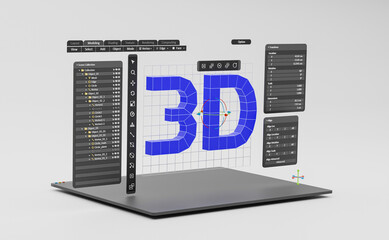 Leinwandbilder - Engineering designer design 3D CAD software program Industrial engine model mechanical dimensional digital manufacturing factory engineer computer screen. 3d rendering.