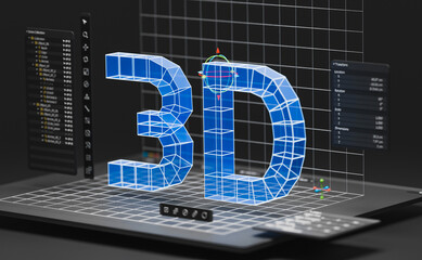 Wall Mural - Engineering designer design 3D CAD software program Industrial engine model mechanical dimensional digital manufacturing factory engineer computer screen. 3d rendering.