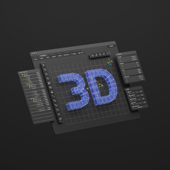 Fototapete - Engineering designer design 3D CAD software program Industrial engine model mechanical dimensional digital manufacturing factory engineer computer screen. 3d rendering.