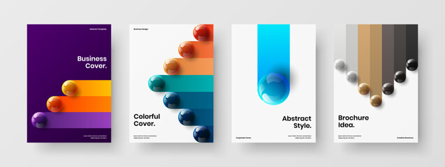 Wall Mural - Modern realistic spheres magazine cover template set. Abstract leaflet A4 vector design illustration composition.