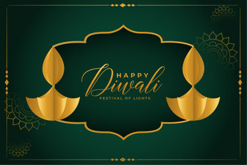 Canvas Print - ethnic style golden diya banner for festival of lights diwali vector