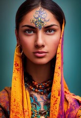 Wall Mural - A fictional person, not based on a real person. Abstract portrait of a beautiful fictional indian girl. Fashionable cute woman. Creative beautiful girl. 3d rendering