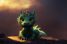 Cute Green Dragon Baby With Cute Eyes