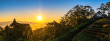 Tropical Forest Nature Landscape View With Mountain Range Sunrise At Huai Nam Dang National Park, Chiang Mai Thailand Panorama