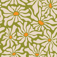 aesthetic contemporary printable retro groovy flowers seamless pattern. decorative hippie naive 60's
