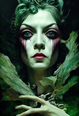 Wall Mural - A fictional person, not based on a real person. Mystical beautiful fictional woman with beautiful makeup. Gothic mystery girl. 3D rendering