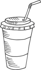 Sticker - Plastic cup with straw. Cold or hot drink sketch