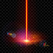Red laser beam with bright shiny sparkles. laser shot impact. Light effect. Cutting metal CNC laser. Vector mocap. Design element.