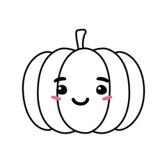 Canvas Print - Vector hand drawn flat outline pumpkin with face isolated on white background