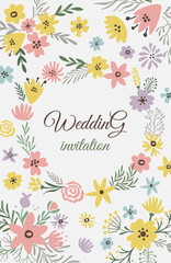 Wall Mural - Wedding invitation with cute floral ornament. Elegant card template