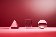 Crystal glass shapes on a pink gradient background. Minimal scene with podium.