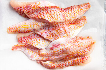 red mullet fillet seafood tropical fish snack meal food snack on the table copy space food background 