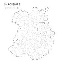  Administrative Map of Shropshire with County, Unitary Authorities and Civil Parishes as of 2022 - United Kingdom, England - Vector Map