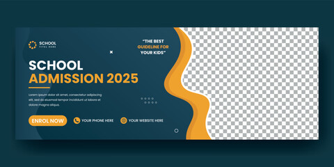 Wall Mural - School admission social media cover banner template design and Online education web banner layout
