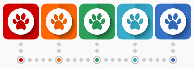Poster - Animal foot print vector icons, infographic template, set of flat design pet symbols