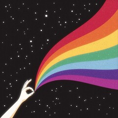 Canvas Print - Hand holds rainbow in space.  LGBT flag. Romantic retro poster