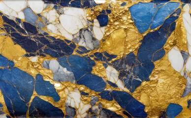 Wall Mural - gold and blue and white mixed marble textured tiling stone surface like a precious stone