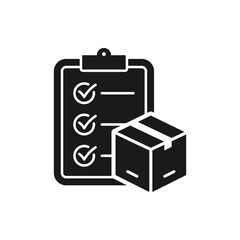 Sticker - Box and clipboard. Package checklist report icon concept isolated on white background. Vector illustration