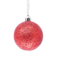 Hanging Red Glitter Christmas Bauble Isolated On Transparent Background.