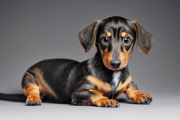 Sticker - Picture of cute baby dachshound puppy dog in studio