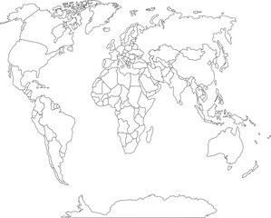  World map with an outline on a white background.
