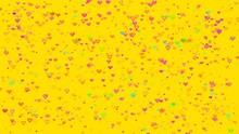 Yellow Background With Small Colored Hearts, Green, Blue, Red Hearts, Pink Hearts, Orange