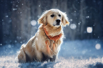 Wall Mural - Golden retriever in the snow