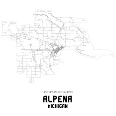  Alpena Michigan. US street map with black and white lines.