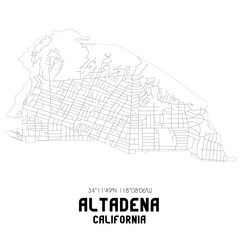 Wall Mural - Altadena California. US street map with black and white lines.