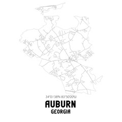 Auburn Georgia. US street map with black and white lines.