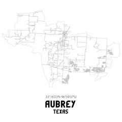 Poster - aubrey texas. us street map with black and white lines.