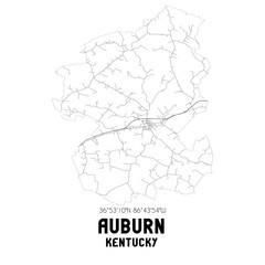  Auburn Kentucky. US street map with black and white lines.