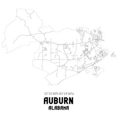  Auburn Alabama. US street map with black and white lines.