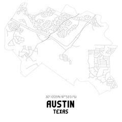  Austin Texas. US street map with black and white lines.