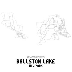  Ballston Lake New York. US street map with black and white lines.