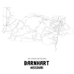  Barnhart Missouri. US street map with black and white lines.
