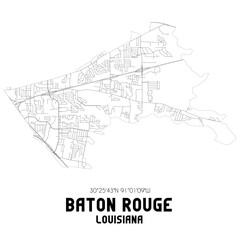  Baton Rouge Louisiana. US street map with black and white lines.