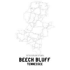  Beech Bluff Tennessee. US street map with black and white lines.