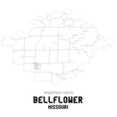  Bellflower Missouri. US street map with black and white lines.