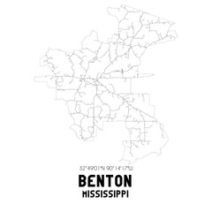  Benton Mississippi. US street map with black and white lines.