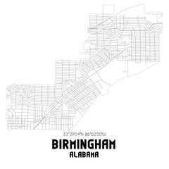 birmingham alabama. us street map with black and white lines.