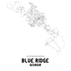  Blue Ridge Georgia. US street map with black and white lines.